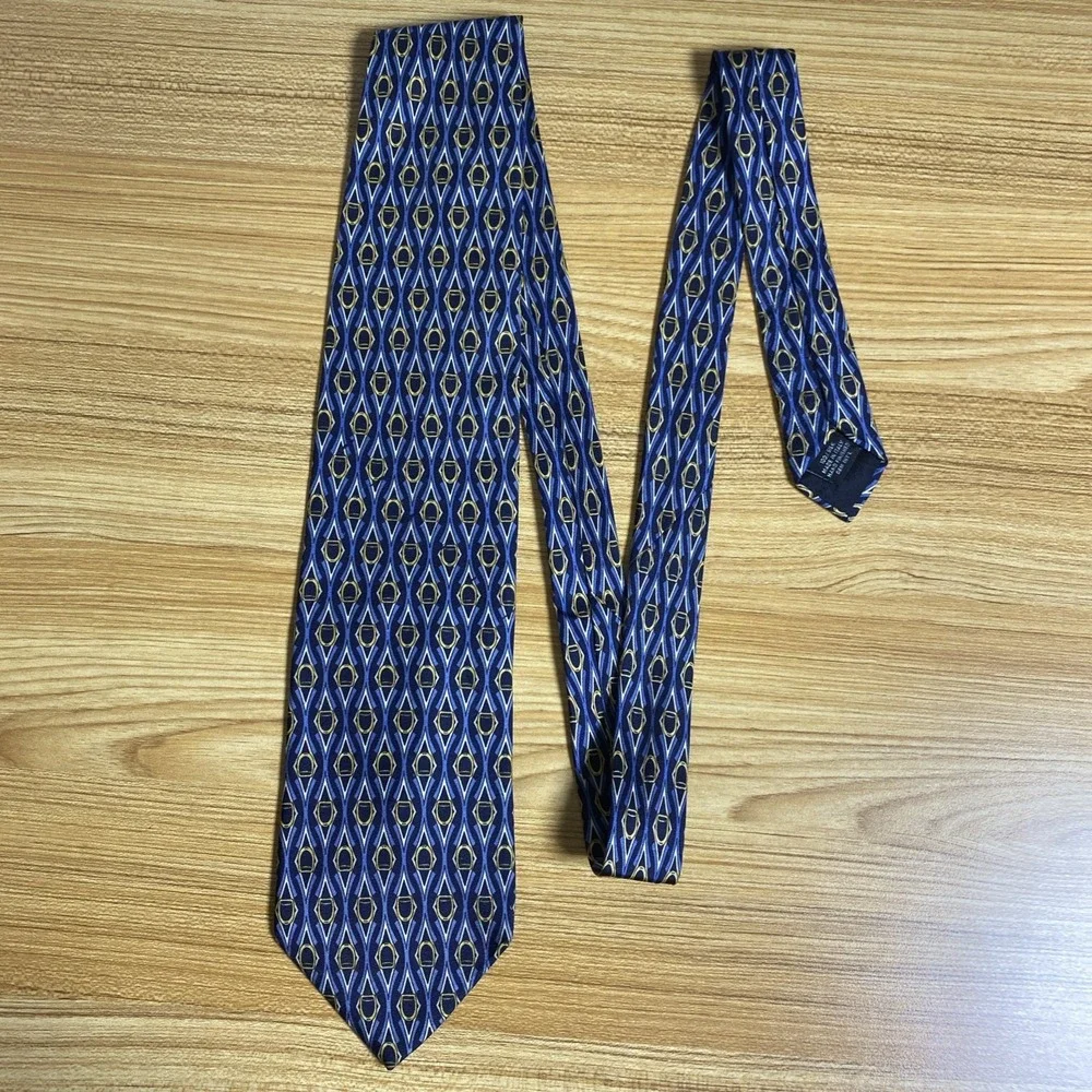 Vintage Paolo By Paolo Gucci 100% Silk Tie Made In Italy Blue Gold Geometric Tie